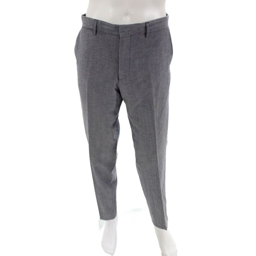 Emile Lafaurie Mens Wool Spotted Print Tailored Straight Leg Pants Blue Size 46